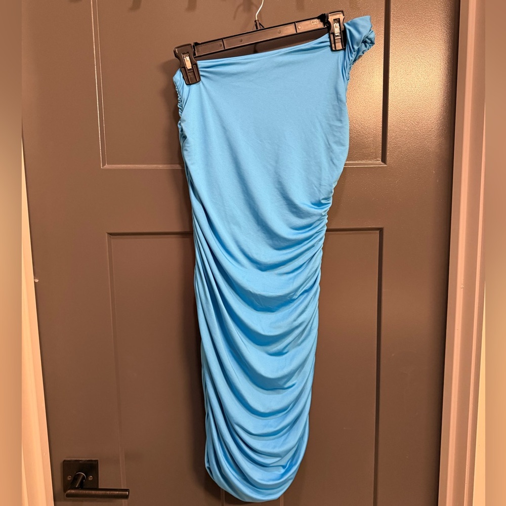 Blue One-Shoulder Bodycon Dress (GEMEIQ Brand on Amazon)